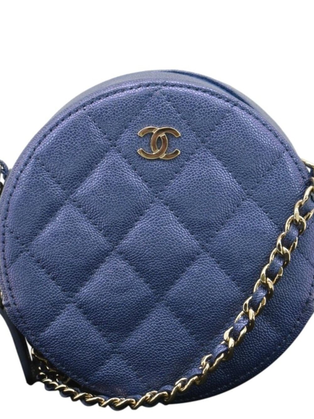 Chanel  Round Clutch with Chain Mini Quilted Iridescent Caviar Leather Crossbody